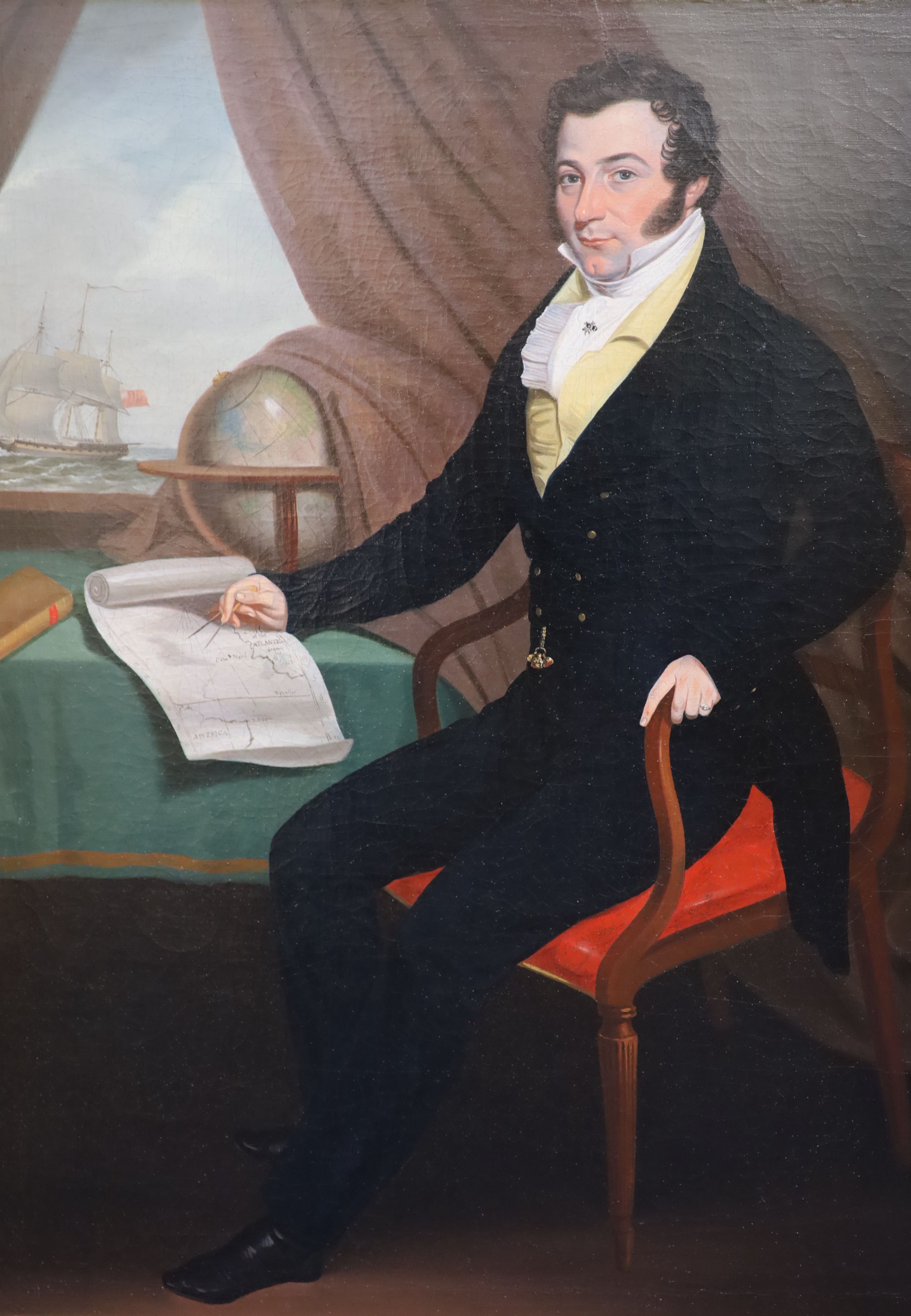 Anglo-American School (early 19th century), Full length portrait of a seated young gentleman, oil on canvas